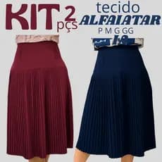 KIT 2 Saia Mídi Plissada Rodado Alfaiataria Cintura Alta Moda Evangélica