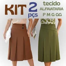 kit 2 Saias Midi Plissado Linhão 2 Botão Social Moda Evangélica