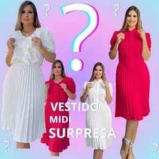 Super Queima de Estoque!!! Vestido Mídi plissado. Surpresa aleatória disponível em 2 modelos.