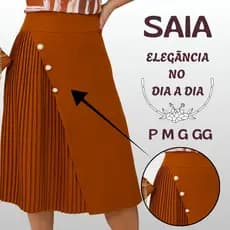 Saia feminina plissada com capa detalhe 3 botão alfaiataria saia Midi moda evangélica P-M-G-GG