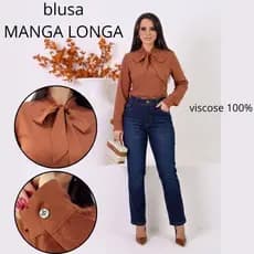 Blusa Feminina Manga Longa Gola Laço Social Elegante Moda Evangelica