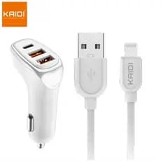 Carregador Veicular Turbo Fonte com 3 Saídas com Cabo 1 metro USB para Lightning Kaidi KD-304A