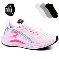 Kit Tênis Feminino Rouder Branco Esportivo De Academia + Relógio + 1 Par De Meia