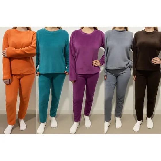 Pijama fleece feminino manga longa conjunto inverno adulto