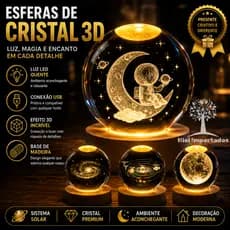Luminária Globo de Cristal 3D LED USB Luz Noturna Decorativa Base Madeira - ENVIO IMEDIATO