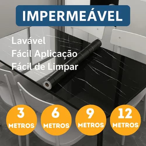 Kit Papel de Parede Adesivo Mármore Branco Preto Impermeável Lavável Cozinha Sala Quarto