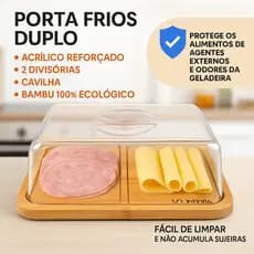 Porta Frios Bambu Duplo Com Divisorias Tampa de Acrilico