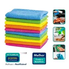 Kit 12 Toalhas Mágicas Multiuso Microfibra Limpa Vidro e Carro