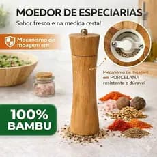 Moedor De Sal Pimenta Especiarias Em Bambu Premium