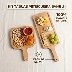 Kit 2 Tábuas Petisqueiras de Bambu Premium Tábua de Frios e Churrasco Ecológica Multifuncional