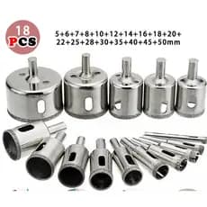 Jogo 18 Brocas Diamantadas Serra Copo furar Vidro Granito Ceramica 5 a 50 mm kit ferramentas