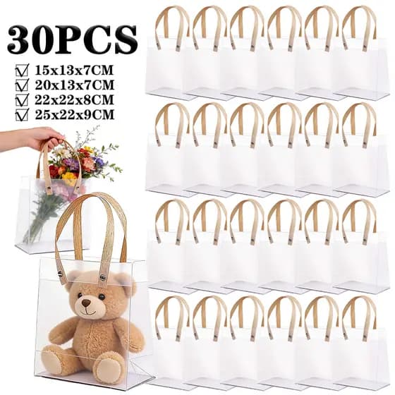 Sacola Transparente Fosca de PVC com Alça - Pequena e Grande - 30 Peças