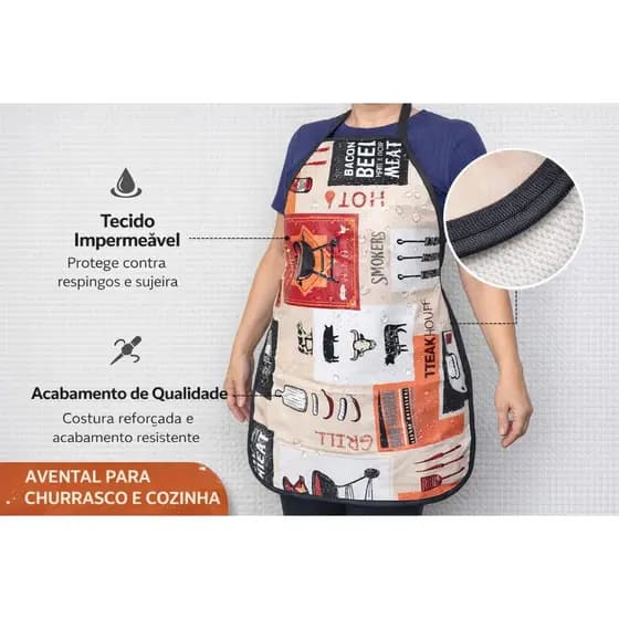 Avental Estampado Prático Impermeável Fácil de limpar Material de Alta Qualidade.