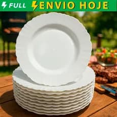 Kit 50 Prato Fundo com Borda Branco Refeição Churrasco Festa Pratos Plastico Reforçado Branco Preto