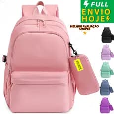 Mochila Escolar Com Estojo De Grande Capacidade Para Estudante Feminina Nylon Impermeavel Unissex Volta As Aulas