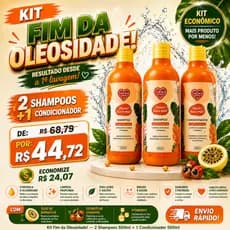 Kit Cabelo Oleoso 2 Shampoos + 1 Condicionador 500ml Controle da Oleosidade Anti Oleosidade
