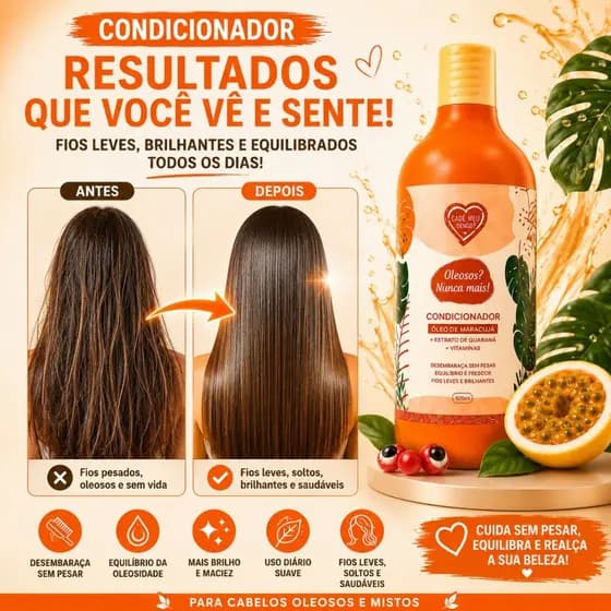 Condicionador para Cabelos Oleosos Oleosos Nunca 500ml Mais Hidratação Leve Controle da Oleosidade e Brilho