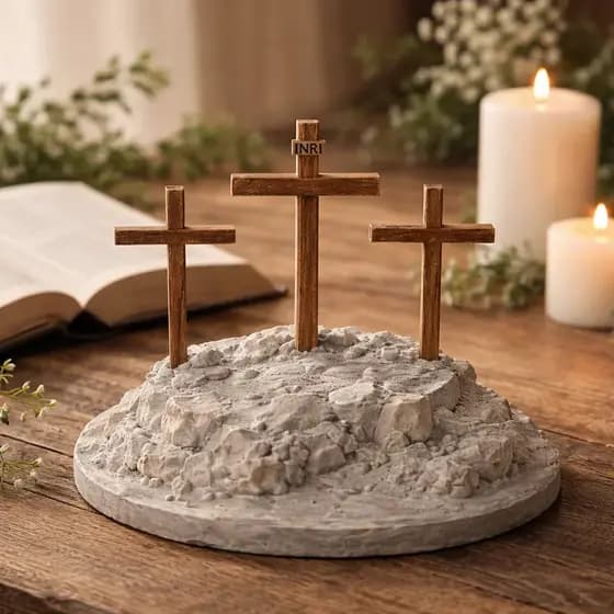 Cruz Golgota 3 Crucifixos Decorativos Jesus Cristo INRI Decoração Religiosa Mesa ou Altar | Arte Sacra Fé Cristã Páscoa