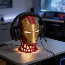 Suporte Headset Gamer Homem de Ferro – Porta Fone Máscara Iron Man para Setup, Mesa e Decoração Geek