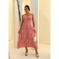 Vestido Feminino Midi Tecido Lese Moda Evangélica
