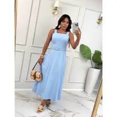 Kit2 Vestido Feminina Longo Com Elastex Na Costa Com Bojo e Cinto Forrado
