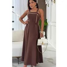 Vestido Feminino Midi  Casual Tecido Sensorial Marrant Com Viés  Alça Grossa Com Bojo