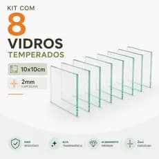 Kit 8 Vidros Temperados 10x10cm Transparente 2mm para Porta Retrato Moldura Artesanato e Decoração