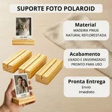 Kit Suportes Porta Retrato Madeira Pinus Envernizado para Foto Polaroid e Decoração