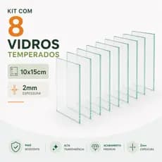 Kit 8 Vidros Temperados 10x15cm Transparente 2mm para Porta Retrato Moldura Artesanato e Decoração