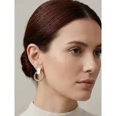 Brinco Feminino Argola Tripla Dourada Com Madrepérola Elegante Luxo Qualidade Premium