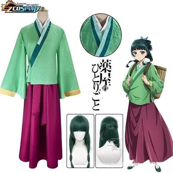 Fantasia Maomao Cosplay Peruca Anime The Alchemist's Diary Vestido Verde Saia Top Presilha de Cabelo Kusuriya No Hito A7