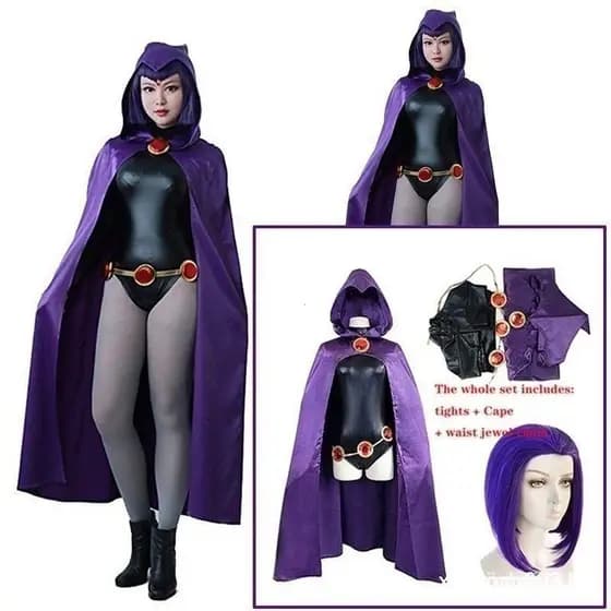 Fantasia da Raven dos Teen Titans, Traje Zentai de Super-Herói, Halloween, Cintura Justa, PVOP 8HYG Cor ELJH V91I UVTW