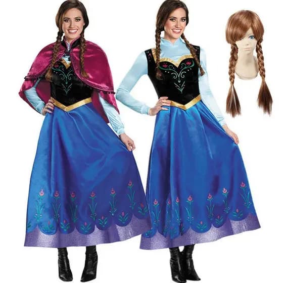 Vestido Longo de Princesa Anna Frozen para Adultos, Fantasia de Cosplay da Rainha da Neve Elsa para Halloween, Vestidos