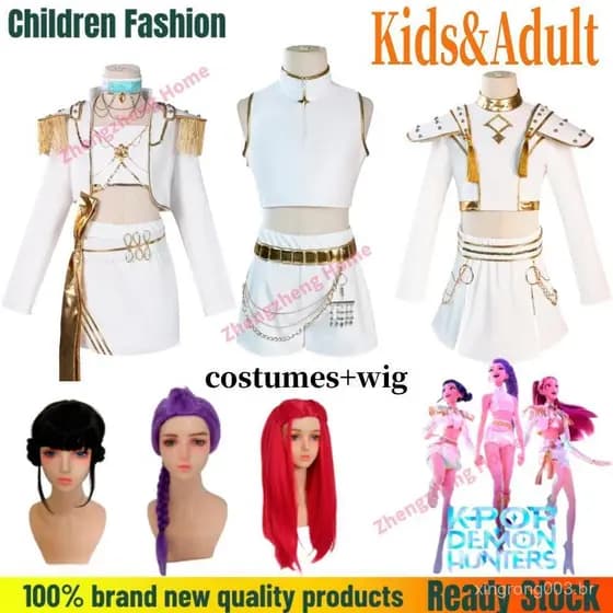 Fantasia de Cosplay K-POP para Crianças e Adultos, Tamanho DEMON HUNTERS, Personagens Animn RUMI MIRA ZOEY, Traje Branco