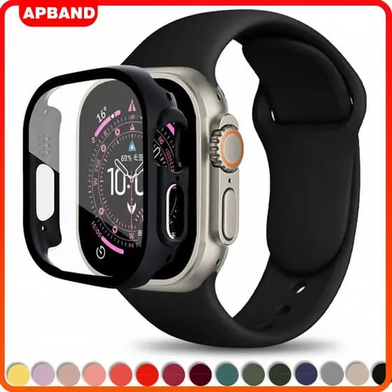Pulseira De Silicone Capa PC Para Relógio IWatch Apple Watch Ultra 3 2 Series 11 10 9 8 SE 3 2 44 40 46 42 49 45 41 Mm