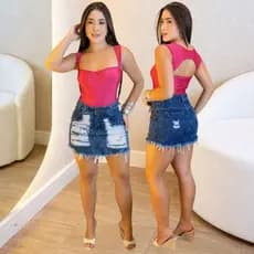 Saia Jeans Feminina Cintura Alta Blogueira Detonada Desfiada Forro Tactel Premium Fashion Verão