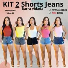 Kit 2 Shorts Jeans Cintura Alta Destroyd Empina Bumbum Blogueira com Barra Virada