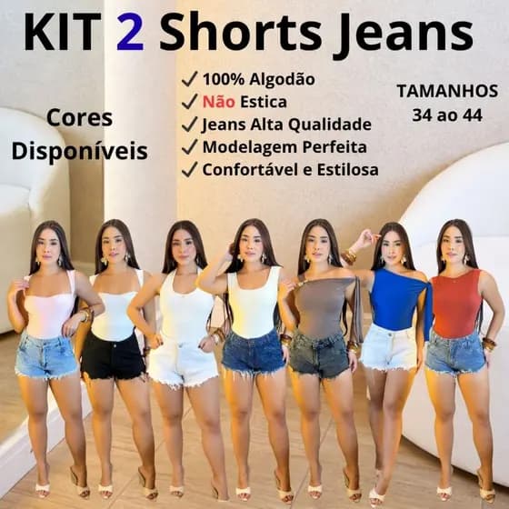 Kit Com 2 Shorts Jeans Feminino Desfiado Na Bainha, Cintura Alta Tendência Verão 2026