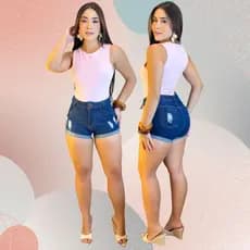 Short Jeans Feminino Cintura Alta 3D e Barra Dobrada Empina Bumbum Premium Casual Lançamento