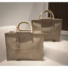 Bolsa Ecológica de Juta Artesanal alça em bambu - Rústica Praia Casual