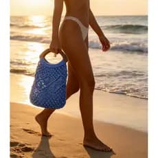Bolsa Praia Macramê com Alça em Madeira