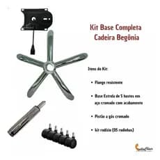 Kit Base Completa para Cadeira de Escritorio Secretaria Tela Mesh Modelo Belize Compatível com Begônia Office Pc Top