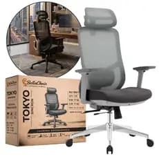 Cadeira de Escritório Giratória Tokyo Sincron Cinza Presidente Ref. 5907306 - Bella Chair
