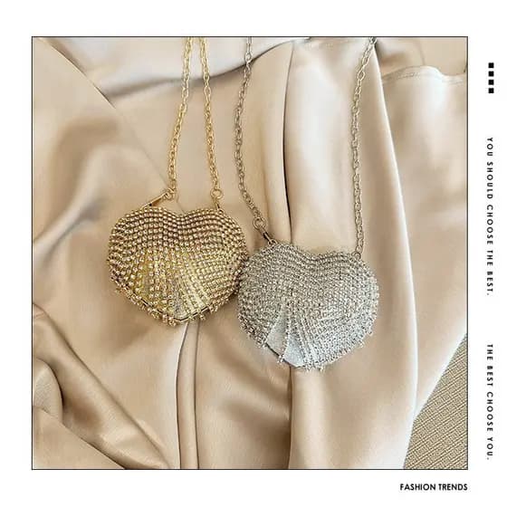 💎Bolsa Mini Coração de It Girl 2025 | Strass & Pérolas | Para Festa de Gala & Noite