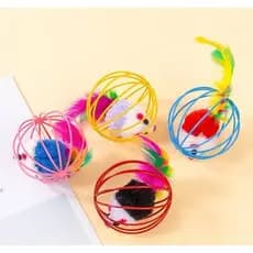 Gaiola de Arame com Rato e Penas Coloridas: Brinquedo Auto - Entretenimento para Gatos 3KIT