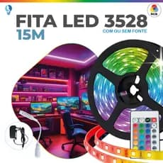15M Fita LED 3528 SUPER LED ULTRA RGB 12V 300 LEDS | 16 CORES IP20 Com ou Sem Fonte