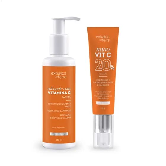 Kit Vitamina C Facial com Vitamina C em Creme e Sabonete Liquido Facial Extratos da Terra