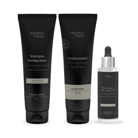 Kit para Tratamento Capilar com Shampoo Fortalecedor, Condicionador e Tônico de Crescimento Extratos da Terra