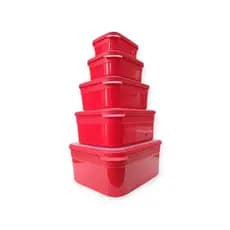 Jogo Kit Conjunto de 5 Potes Retangulares Vermelho - Helsim