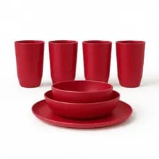 Jogo Kit conjunto 12 Pratos 4 copos vermelho colors - Helsim